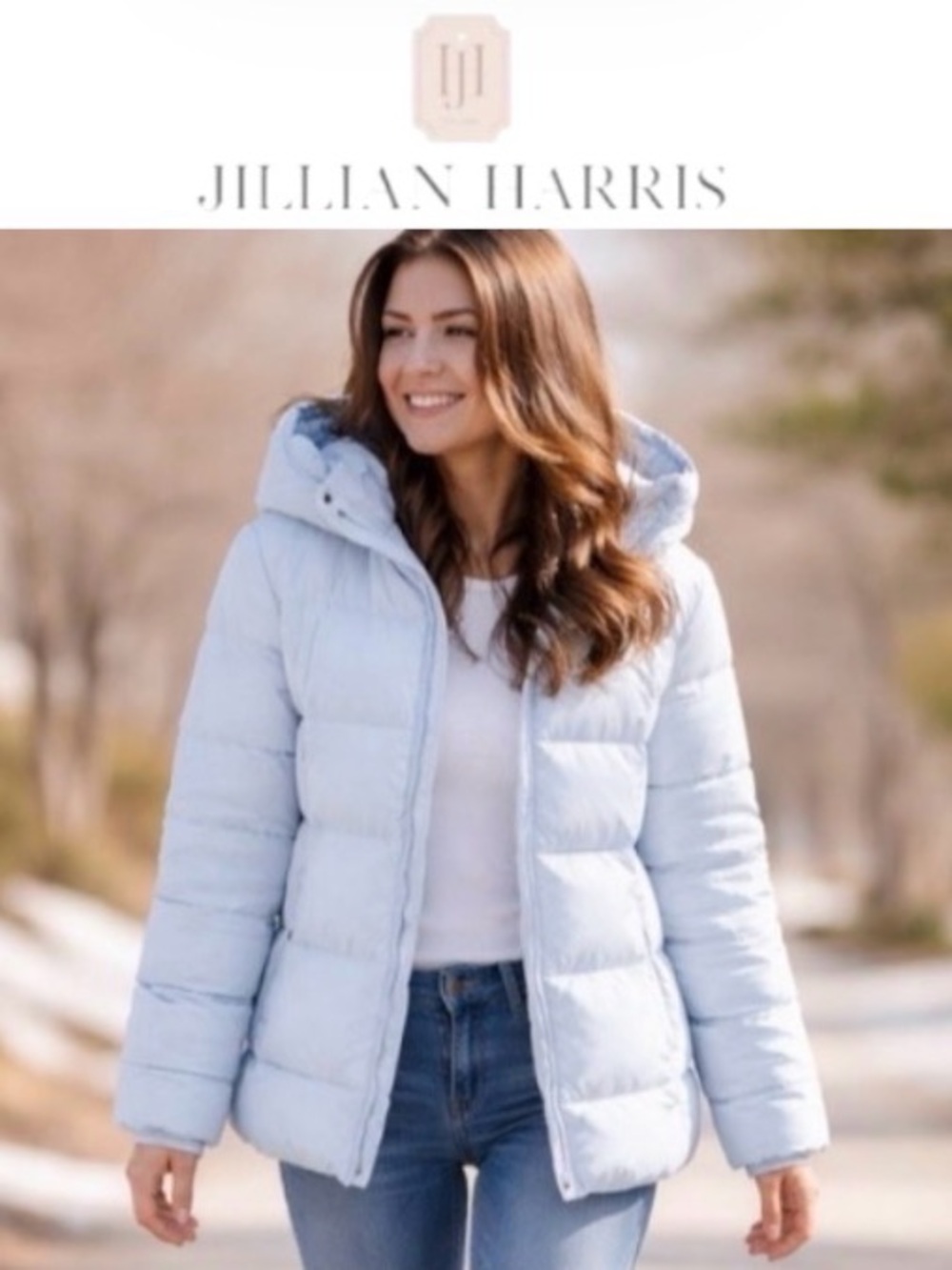 3X Jillian Harris x Joe Fresh Powder Blue Puffer Jacket with Zip Front and Hood